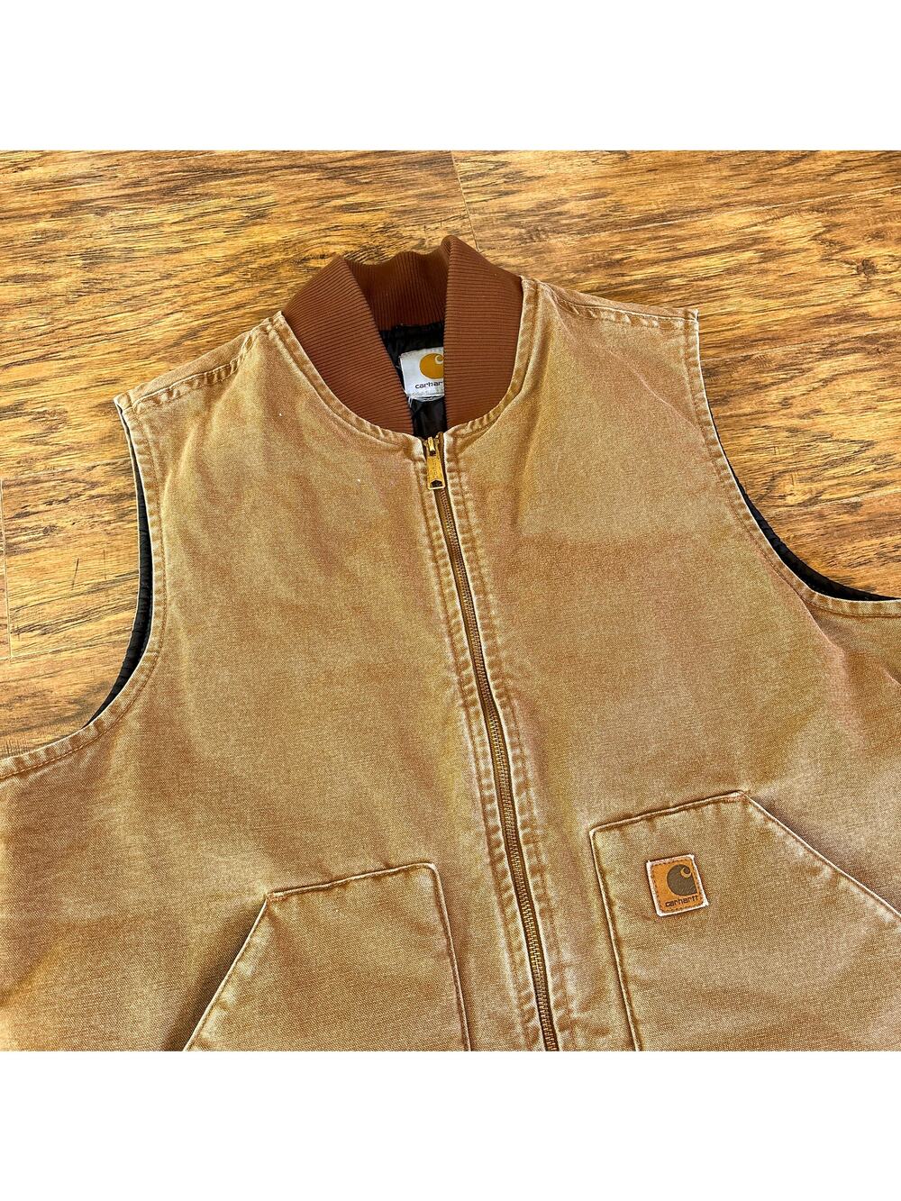 Vintage Carhartt Brown Duck Canvas Quilted Lined Work Vest XL